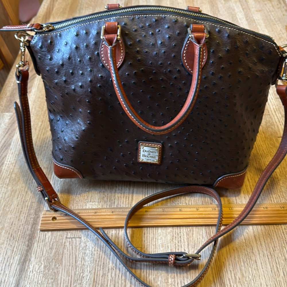 Ostrich Satchel in Dark Brown